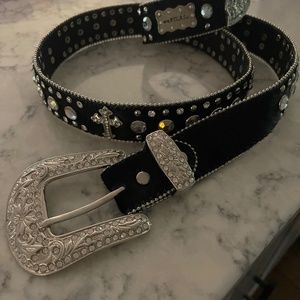 Atlas womens cow hair and cross bling belt.  44 inches.